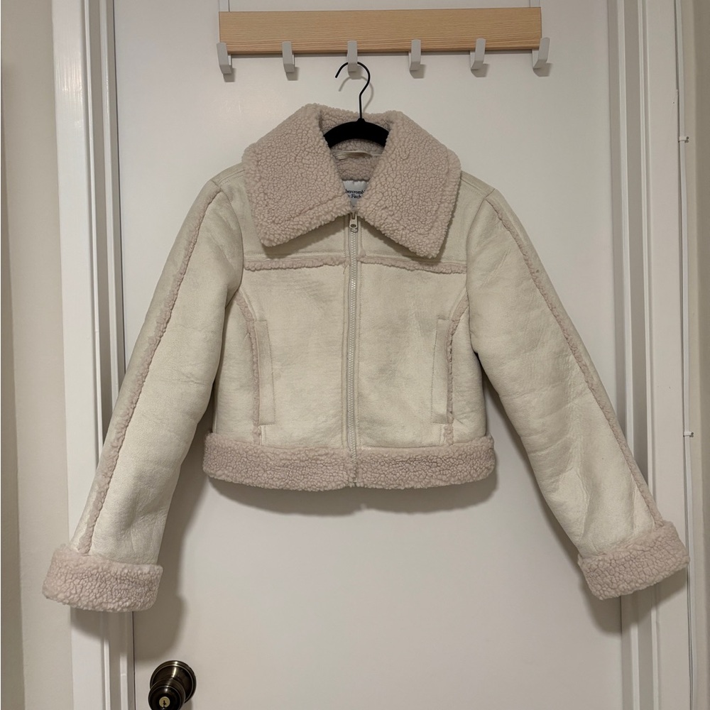 Abercrombie and fitch Cream faux suede jacket with Sherpa lining